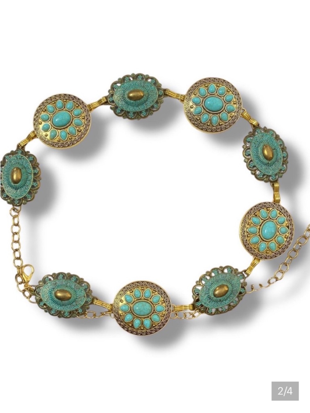 NEW Gold Patina Medallion Concho Belt | Faux Turquoise Western Boho